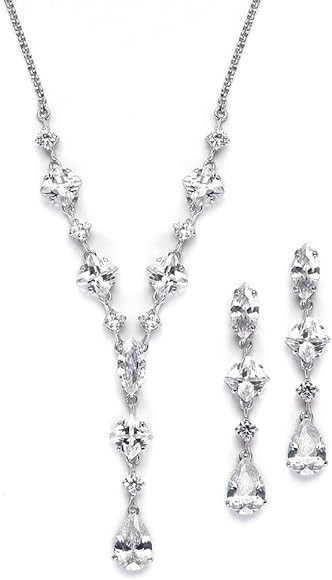 Mariell Cubic Zirconia Crystal Wedding Necklace & Earrings Statement Jewelry Set for Brides, Prom... | Amazon (US)