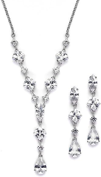Mariell Silver Platinum Plated Cubic Zirconia Wedding Necklace & Earrings Bridal Jewelry Set for Bri | Amazon (US)