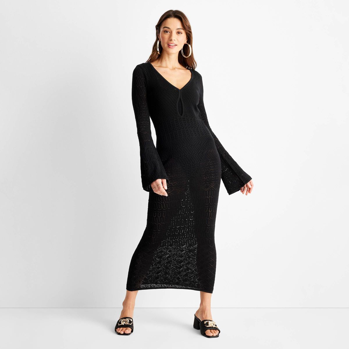 Women's Long Sleeve Open-Work Stitch Midi Dress - Future Collective™ with Jenny K. Lopez Black | Target
