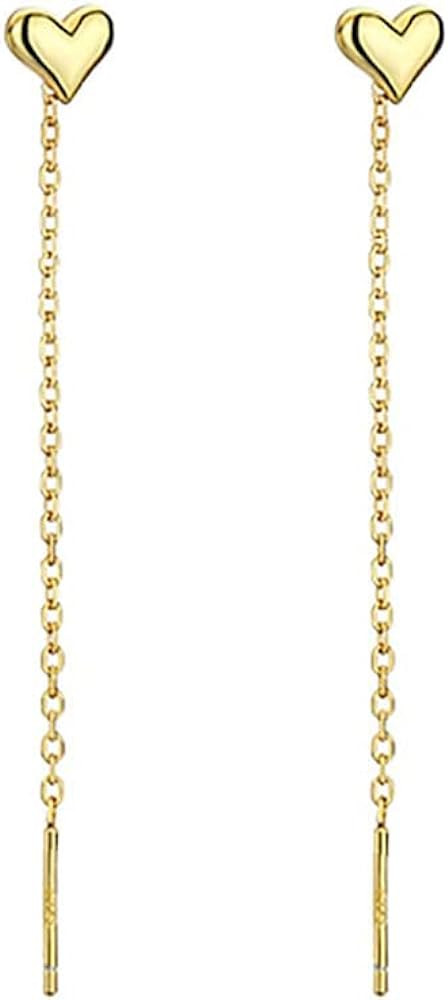 Reffeer Solid 925 Sterling Silver Tiny Cute Heart Dangle Earrings Chain for Women Teen Girls Dang... | Amazon (US)