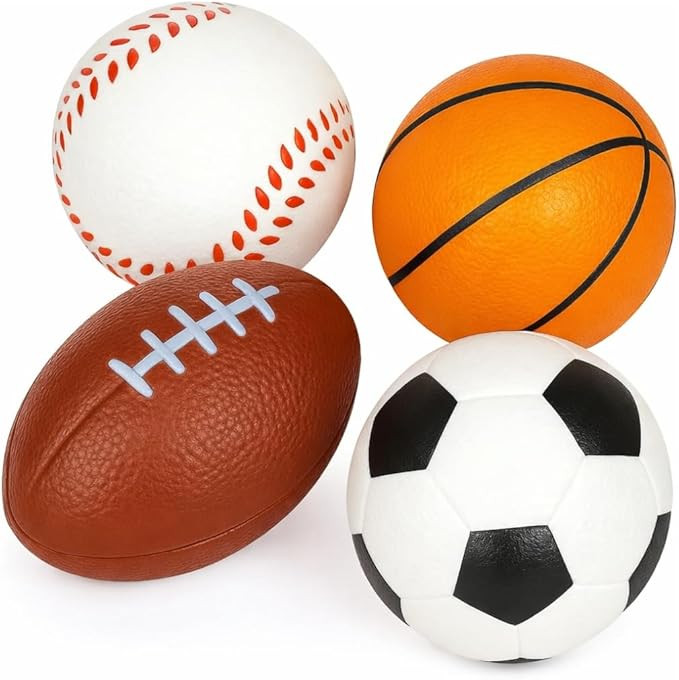 Sports Stress Foam Balls for Kids 2.5" - Set of 4 - Includes Basketball, Football, Baseball, and ... | Amazon (US)