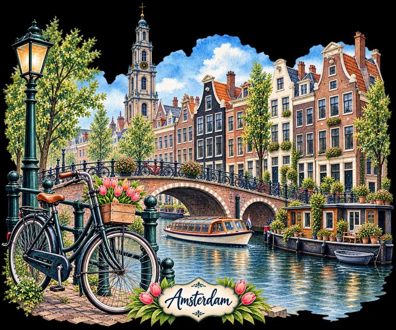 Amsterdam Watercolor PNG, Netherlands Travel Clipart, Amsterdam Canal Art, Holland City PNG, Dutc... | Etsy (Global)