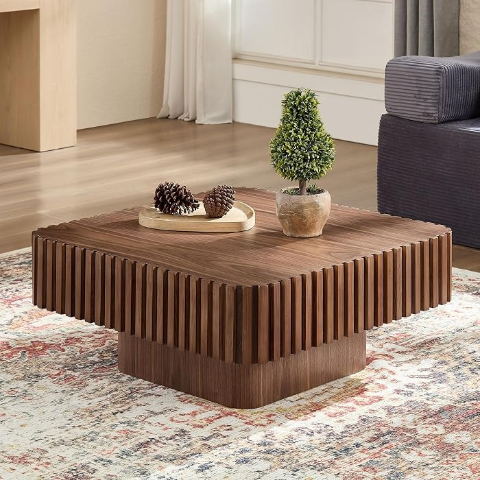 35.43" Square Coffee Table with Sturdy Base, Modern Luxury Wood Drum Center Table Accent End Side... | Amazon (US)