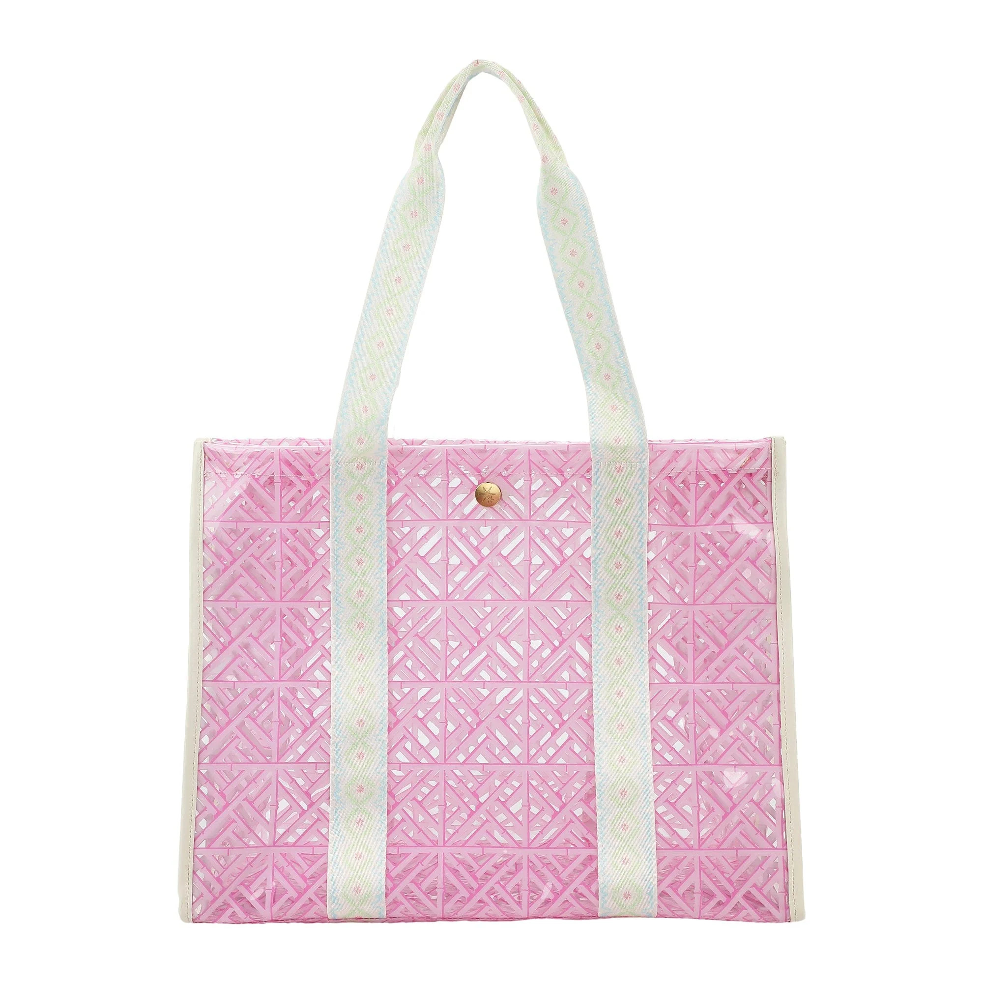 Pink Geo Tile Clear Vinyl Tote Bag | Packed Party