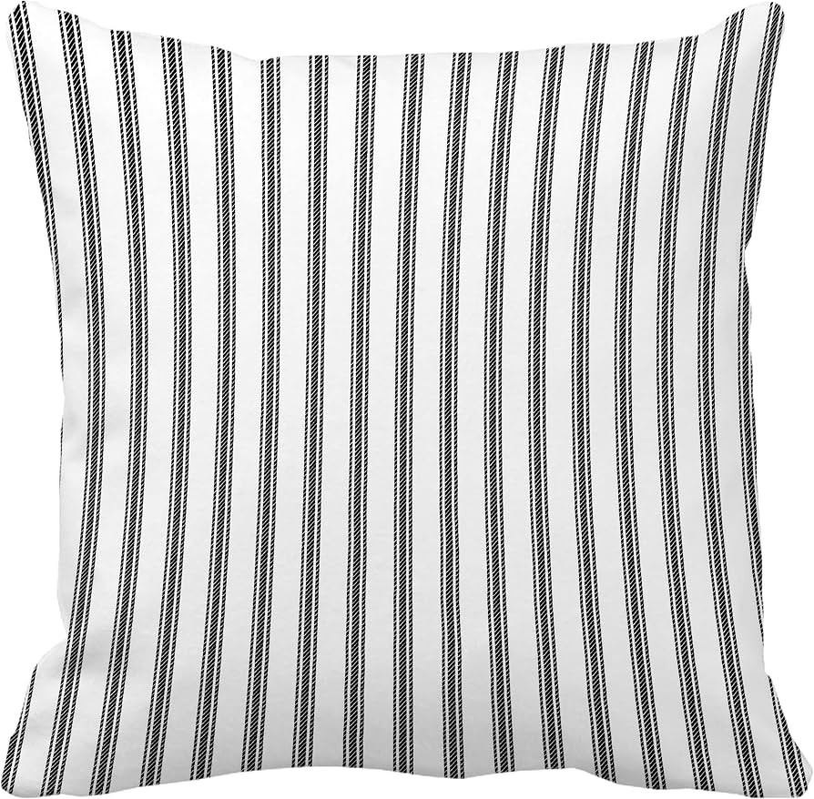 Leaveland Black and White Ticking Stripe 18x18 Inch Throw Pillow Cover Decorative Soft Cotton Pol... | Amazon (US)