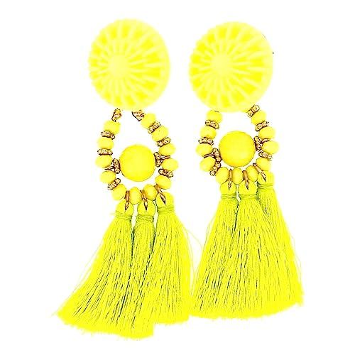 Comelyjewel Fashion Jewelry Girls Long Acrylic Beads Tassel Charm Big Women Studs Earrings | Amazon (US)