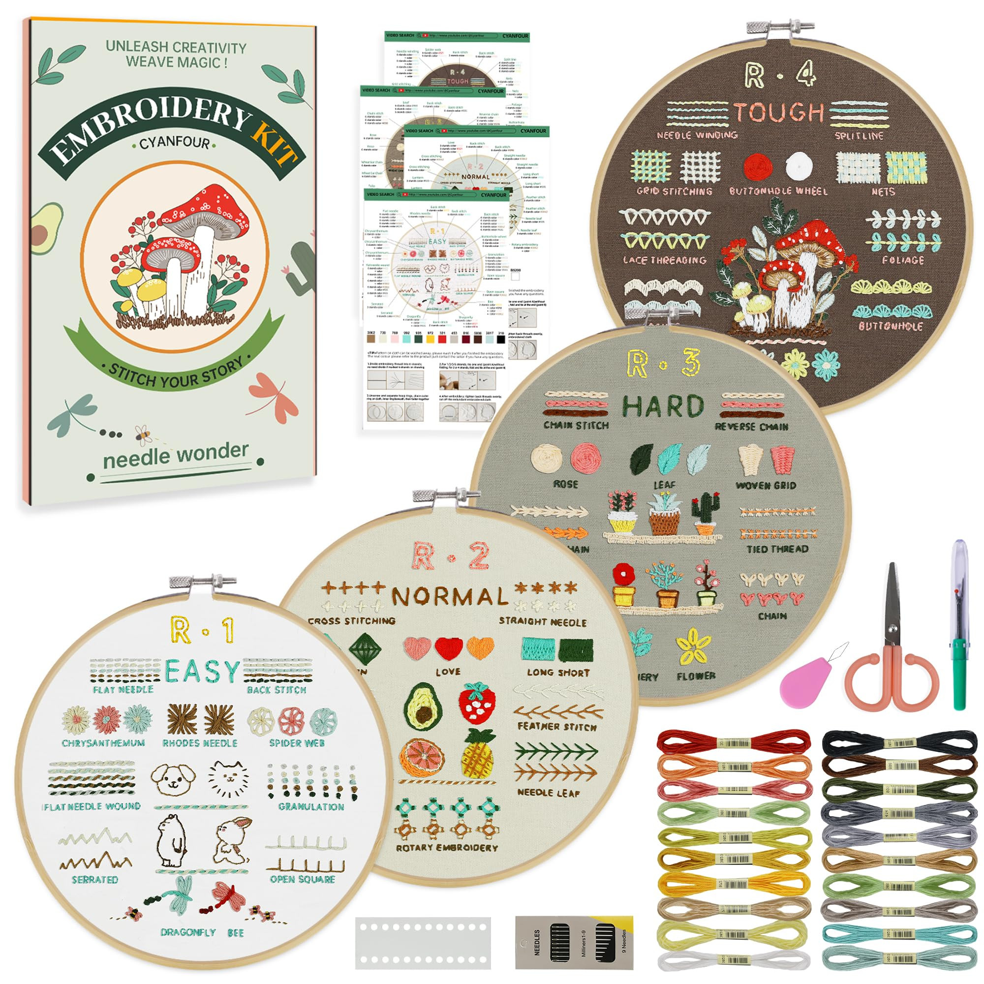 CYANFOUR Embroidery Kit for Beginners, 4 Stages to Learn 38 Stitches, with Step-by-Step Instructi... | Amazon (US)