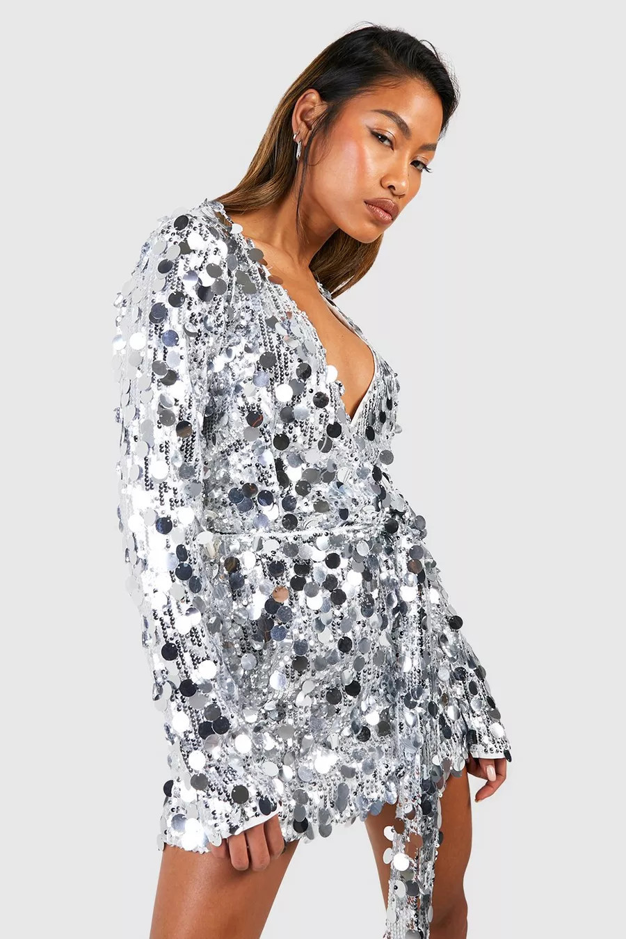 Sequin Disc Wrap Dress | Boohoo.com (UK & IE)