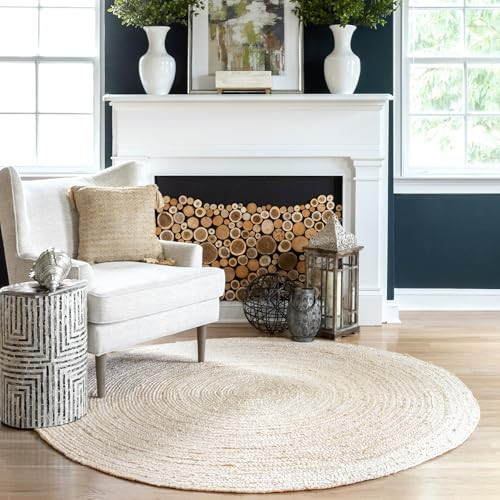 nuLOOM 3 Round Rigo Jute Hand Woven Area Rug, Off White, Solid Farmhouse Design, Natural Fiber, For Bedroom, Living Room, Dining Room, Hallway, Office, Kitchen, Entryway | Amazon (US)