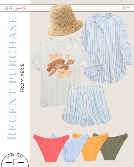 My recent order from Aerie did notttt disappoint :) I fell in love with their oversized graphic tees years ago and also love this poolside set! Ordered a size small in all items 🩵 

Pool coverup, swim coverup, oversized tee, graphic tee, bucket hat, seamless ribbed panties, summer outfit inspo, lake outfit, beach outfit, vacation outfit 

#LTKFindsUnder50 #LTKSwim #LTKTravel