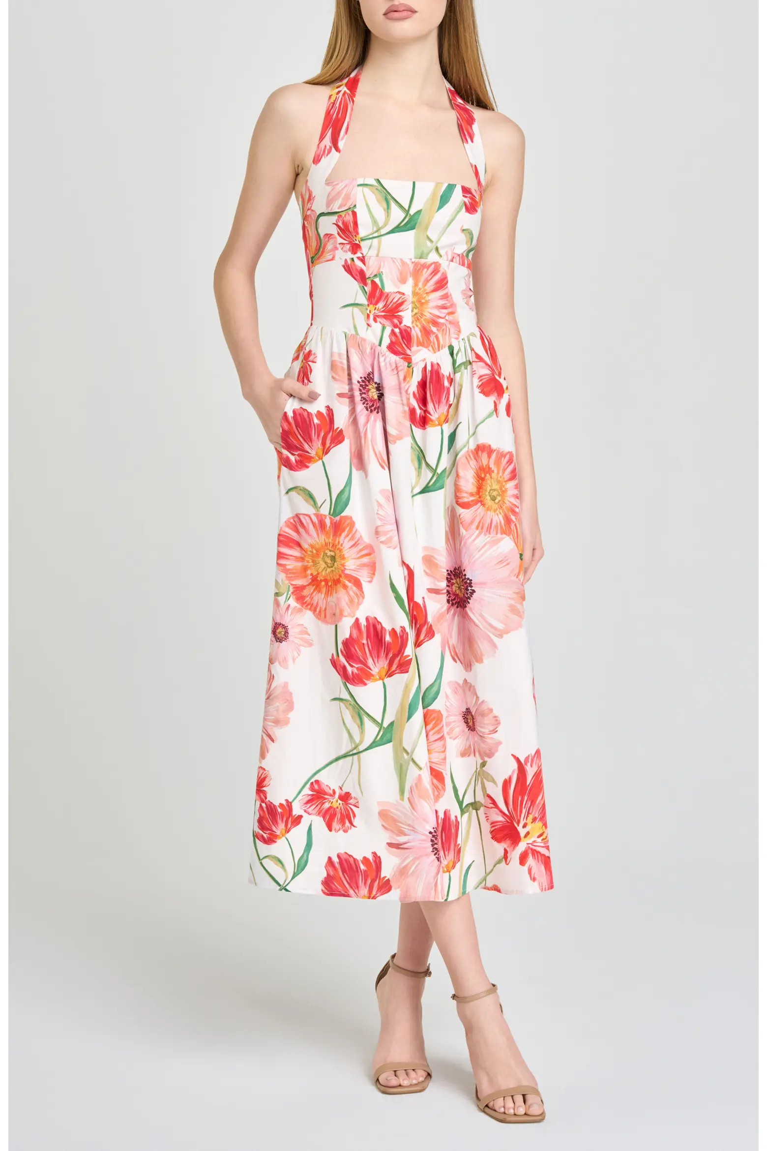 Camellia Floral Halter Neck Stretch Cotton Dress (Women) | Nordstrom | Nordstrom