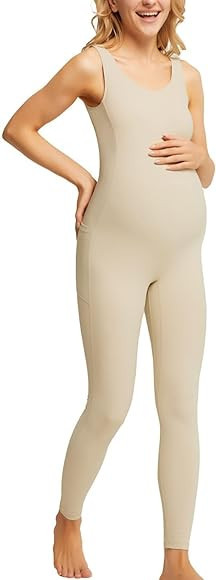 Maacie Maternity Romper Pregnancy Shapewear Knit Sleeveless Jumpsuit | Amazon (US)
