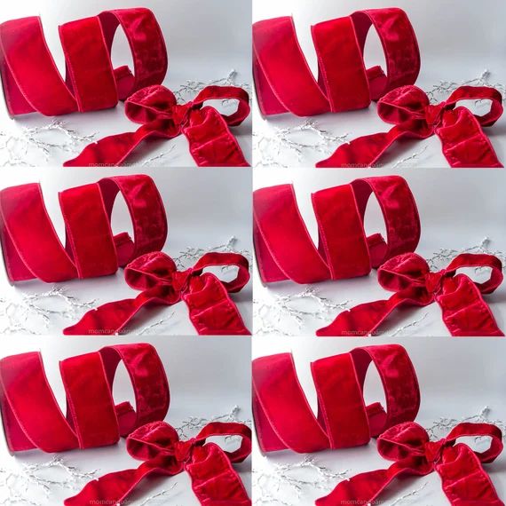 6 Rolls 0f 2.5 Red Velvet WIRED Ribbon Designer by the - Etsy | Etsy (US)