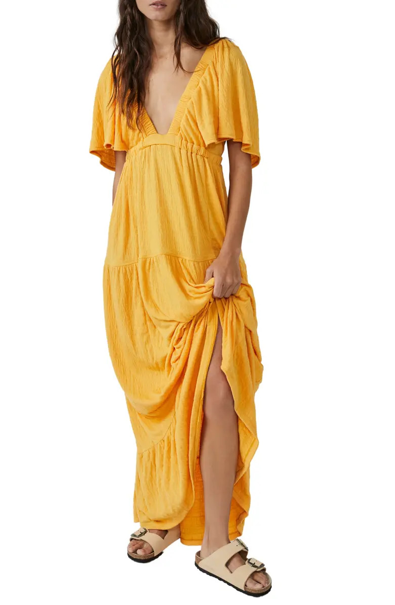 La La Tiered Flutter Sleeve Maxi Dress | Nordstrom