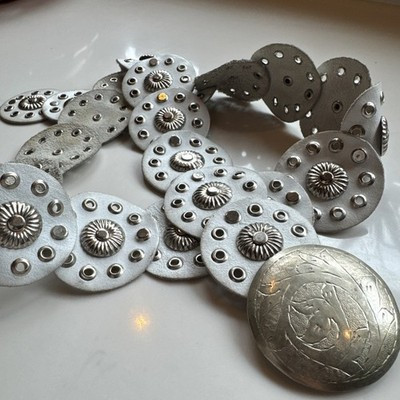 White Leather Concho Medallion Belt Boho Western Cowgirl Hippie Festival M/L | eBay US