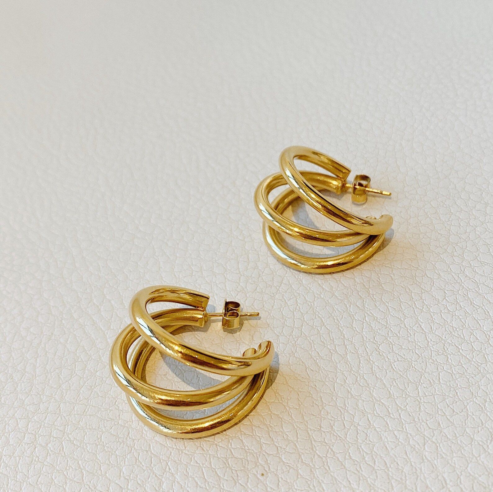 14k Gold Triple Hoops, Gold Hoop Earrings, Minimal Gold Hoops, Minimalist Jewels, Elegant Hoops, ... | Etsy (US)
