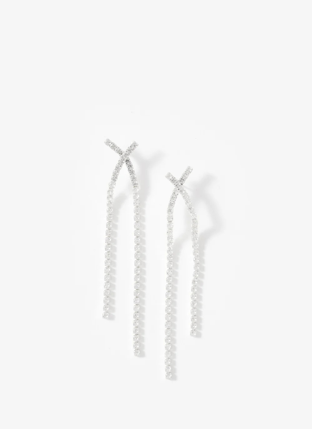 Silver Tone Crystal Cross Earrings | Mint Velvet