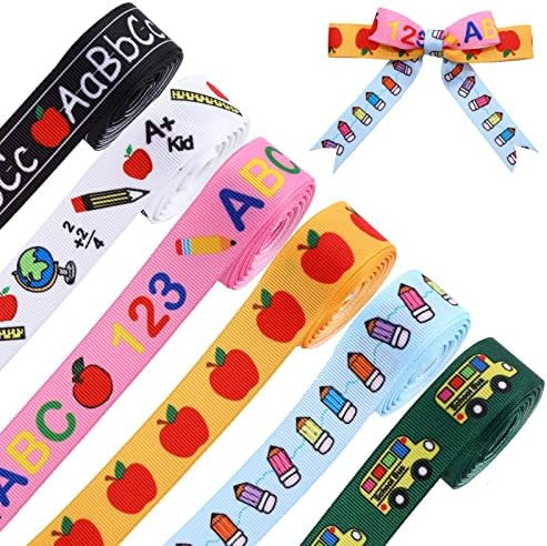 Whaline 6 Rolls Back to School Grosgrain Ribbon 30 Yards School Teacher Themed Ribbon School Bus ... | Amazon (US)