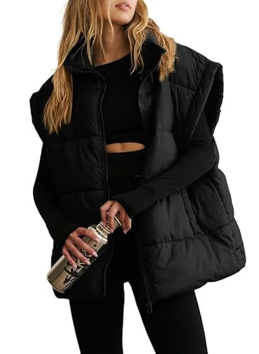Dokotoo Women Winter Oversized Puffer Vest Quilted Lightweight Stand Collar Flysleeve Insulated Padded Puffy Jackets Coat with Pockets 2024 Fashion Black Medium | Amazon (US)