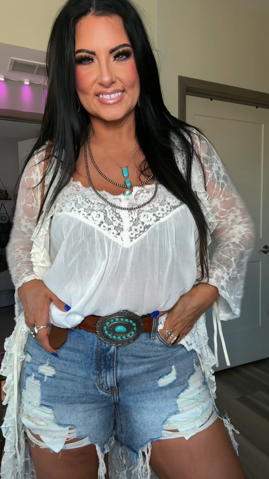 Shorts run small. I suggest to size up. Very true to fit. I’m wearing an XL and I’m an 11/12 jean. I’m wearing a Large in both tops. 

#LTKMidsize #LTKSeasonal #LTKFestival