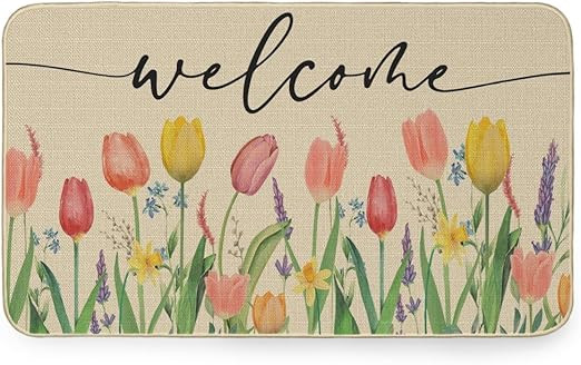 CROWNED BEAUTY Welcome Door Mat Spring Tulips Floral Doormat for Indoor Outdoor, Front Porch Rug ... | Amazon (US)