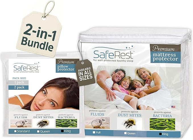 SafeRest King Size Waterproof Mattress Protector & 2 Zippered Pillow Protectors – Premium Soft,... | Amazon (US)
