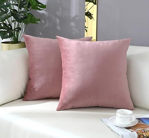mixeoo Comfy Dusty Rose Throw Pillow Covers Decorative Square Solid Thick Velvet Super Soft Cushi... | Amazon (US)