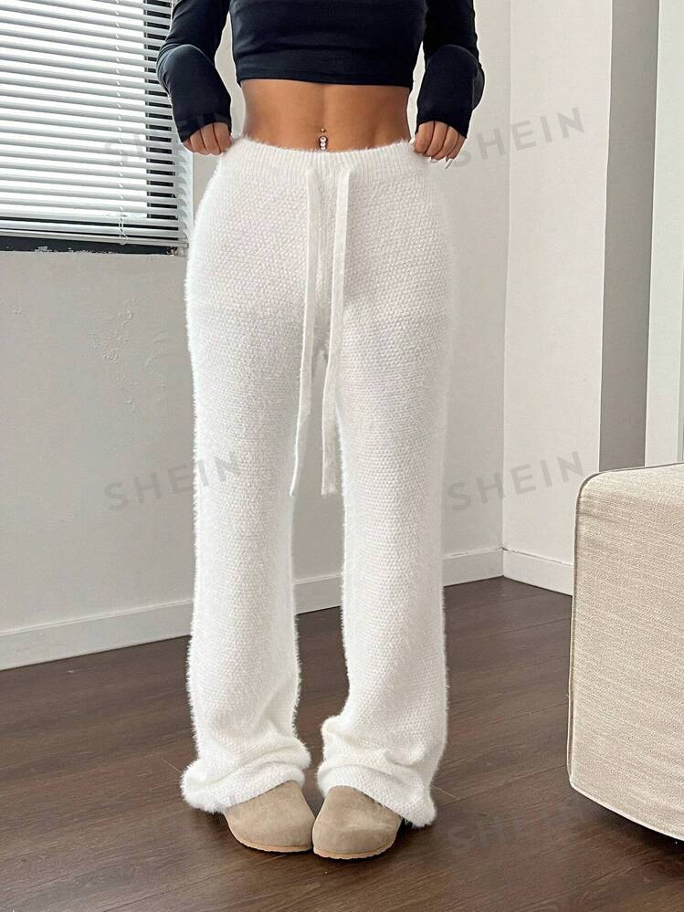 SHEIN MOOSTA Women Solid Color Waist-Tie Casual Versatile Simple Sweater Pants | SHEIN