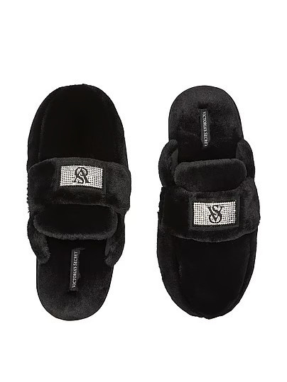 Luxe Plush Shine Patch Slide Slippers, Black, S - Women's - Victoria's Secret | Victoria's Secret (US / CA )