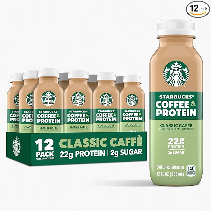 Starbucks Coffee & Protein, Classic Caffe, 12 fl oz Bottles, (12 Pack), 22g Protein, 2g Sugar, No... | Amazon (US)