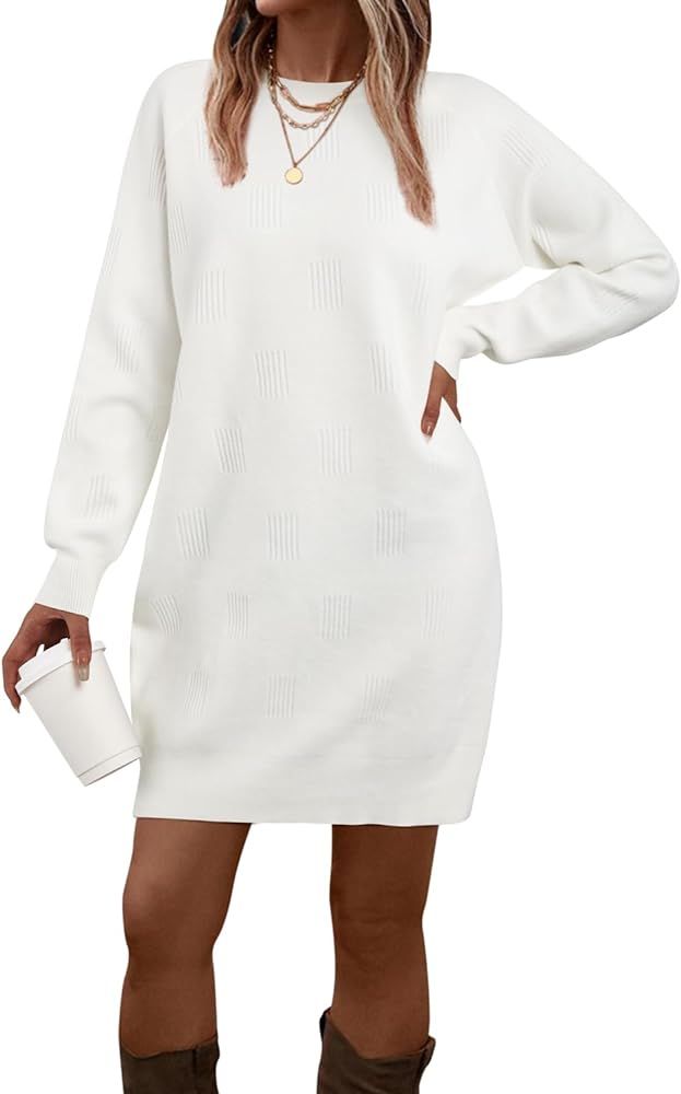 Arach&Cloz Womens Fall Fashion 2023 Sweater Dress Oversized Crew Neck Long Sleeve Knit Pullover W... | Amazon (US)