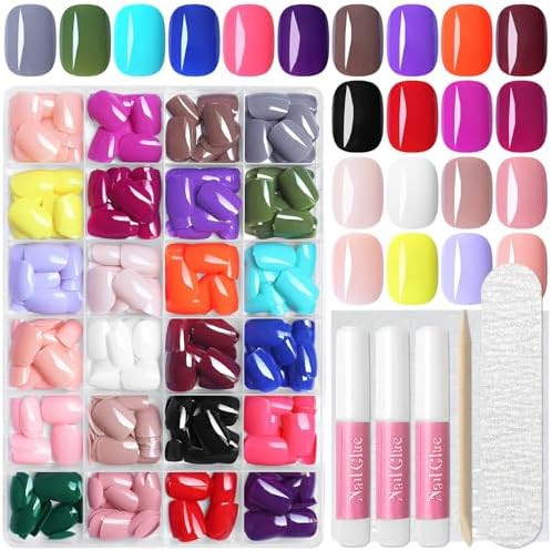576pc Square Press on Nails Short Fake Nails Press ons Acrylic Nail Press on Nail Square Glue on ... | Amazon (US)