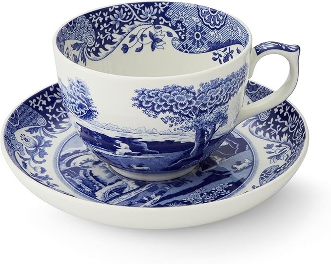 Portmeirion Spode Blue Italian Teacup and Saucer, 20-ounce Capacity, Jumbo Tea Set, Coffee Mug, C... | Amazon (US)