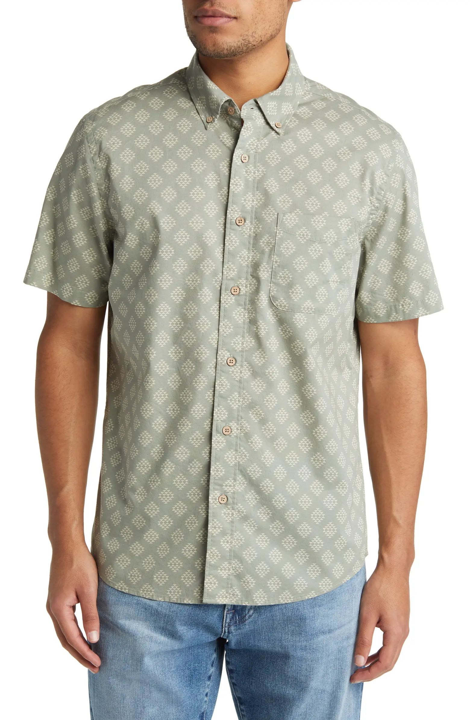 Faherty x Doug Good Feather Playa Regular Fit Print Short Sleeve Button-Down Shirt | Nordstrom | Nordstrom