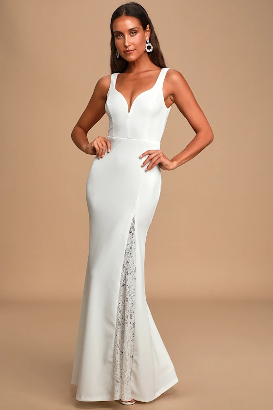 Take a Vow White Lace Sleeveless Mermaid Maxi Dress | Lulus (US)