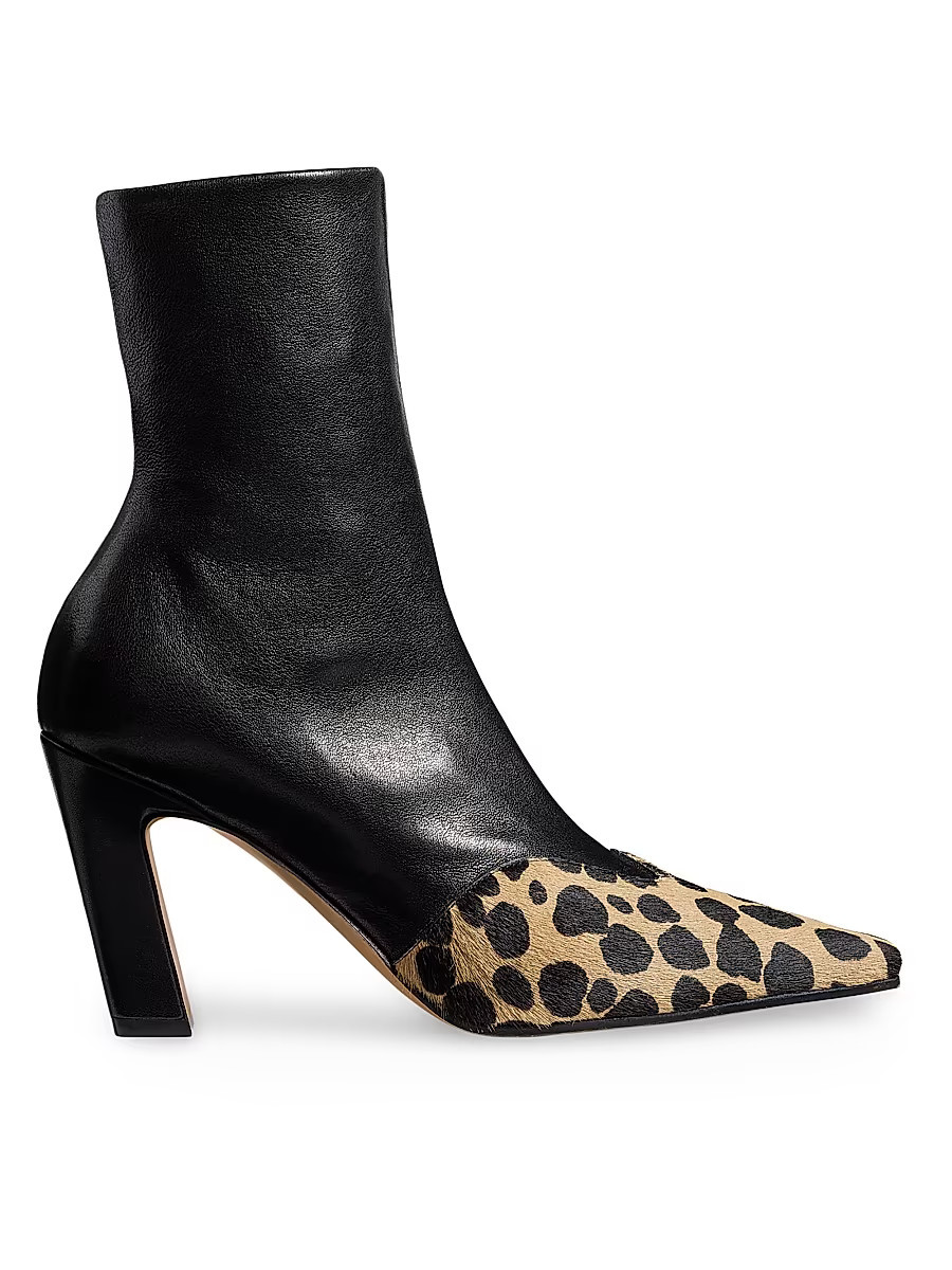 Women's Nevada 85MM Leather & Calf Hair Ankle Boots - Camel Black - Size 9.5 | Saks Fifth Avenue