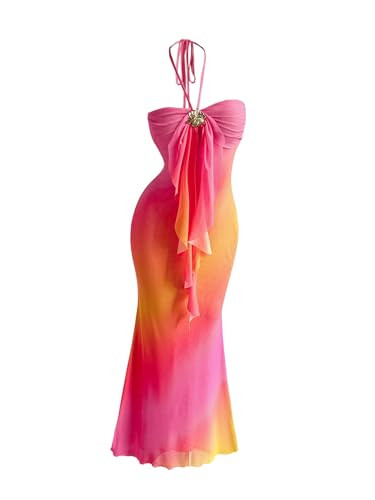 GORGLITTER Women's Floral Ombre Boho Maxi Dresses Halter Starfish Sunset Vacation Beach Cocktail ... | Amazon (US)
