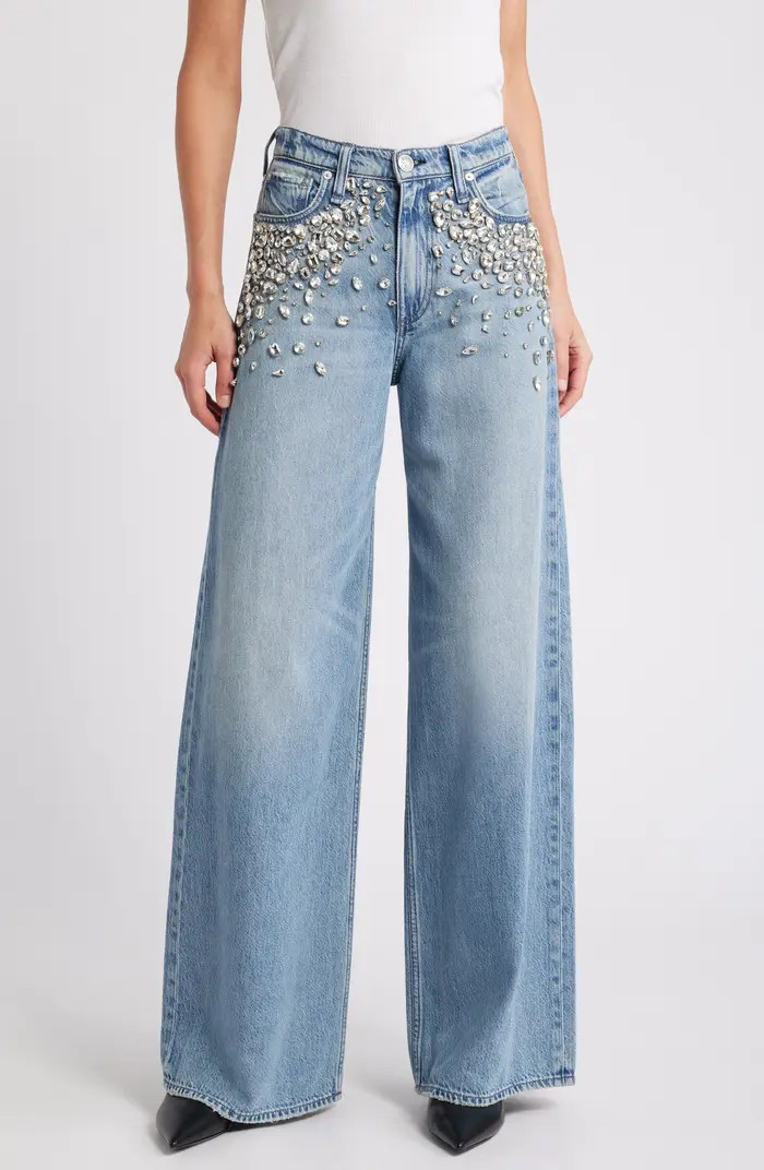 Featherweight Sofie Bedazzled High Waist Wide Leg Jeans | Nordstrom