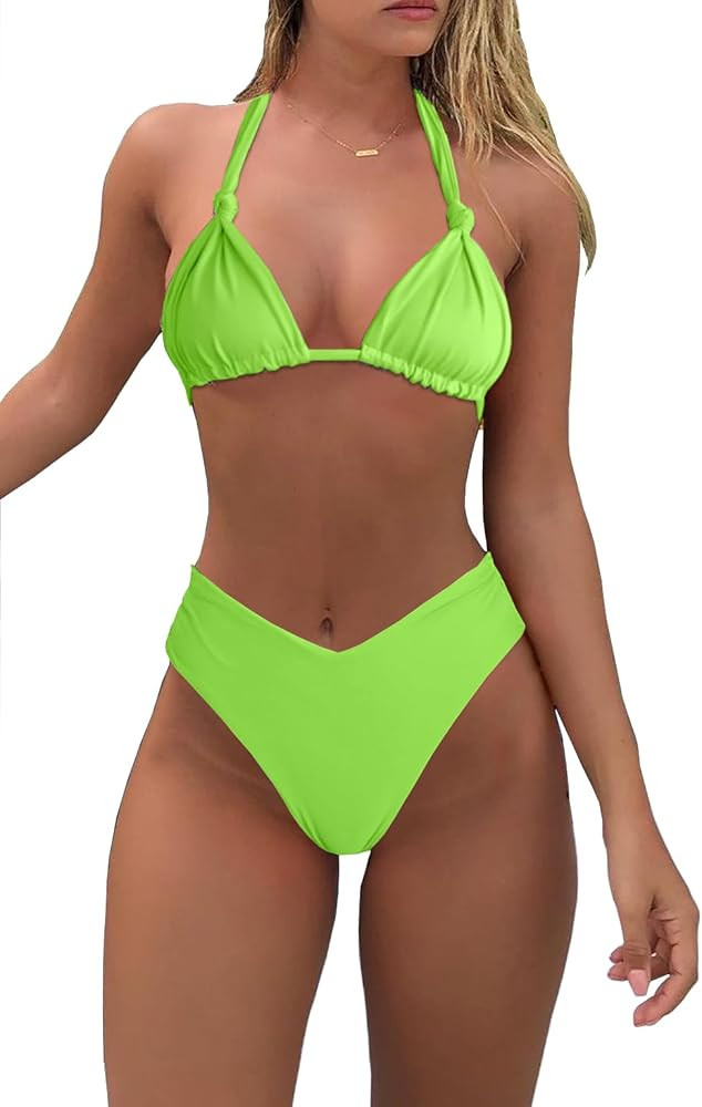 Bikini Sets for Women Sexy Halter Triangle String Bikini Cheeky V Cut High Waisted Thong Swimsuit... | Amazon (US)