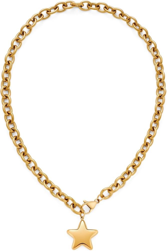 Chunky Gold Star/Cross Necklaces for Women Trendy Star Choker Necklace Bold Vintage Statement Nec... | Amazon (US)
