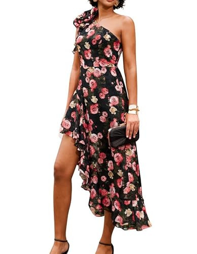 Women 2026 Summer One Shoulder Dresses Sleeveless High Waist Floral Flowy Boho Smocked Maxi Sundr... | Amazon (US)