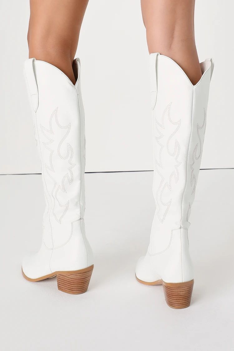 Urson White Pointed-Toe Knee High Boots | Lulus