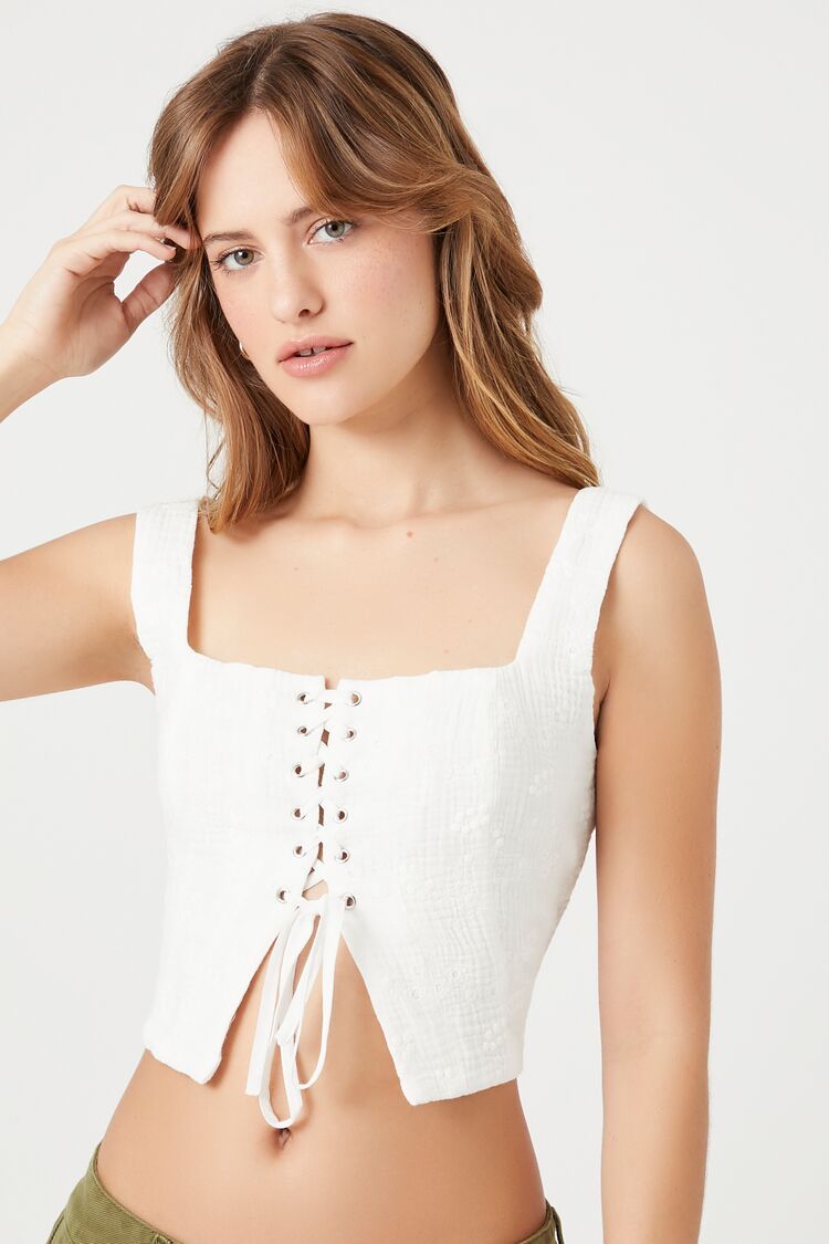 Cropped Lace-Up Tank Top | Forever 21
