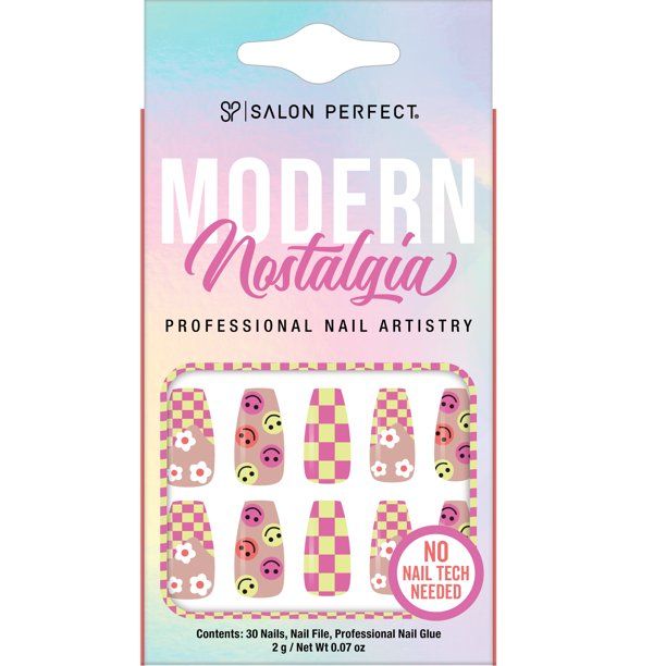 Salon Perfect Artificial Nails, 115 Modern Nostalgia Pink Checkers, File & Glue Included, 30 Nail... | Walmart (US)