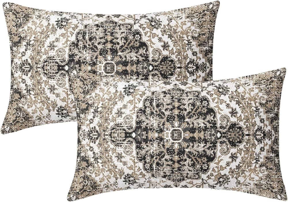 Kawani Black White Grey Ethnic Boho Lumbar Pillow Covers 12x20 Inch Bohemian Carpet Vintage Gray ... | Amazon (US)