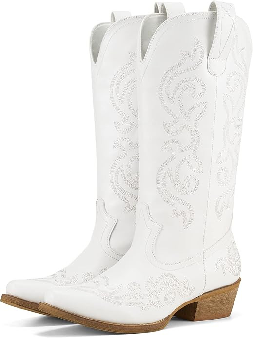 HISEA Rollda Cowboy Boots for Women Western Cowgirl Boots with Chunky Heel Ladies Snip Toe Mid-Ca... | Amazon (US)