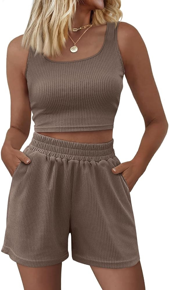 Trendy Queen Two Piece Summer Outfits Women Shorts Sets 2 Piece Sleeveless Matching Lounge Crop T... | Amazon (US)