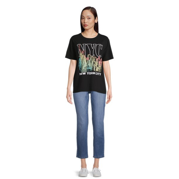 Time and Tru Women's Short Sleeve Destination Graphic Tee | Walmart (US)