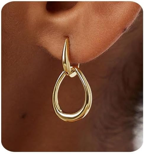 Gold Earrings for Women Trendy 14K Gold Plated Double Hoop Dangle Earring Thin Minimalist Lightwe... | Amazon (US)