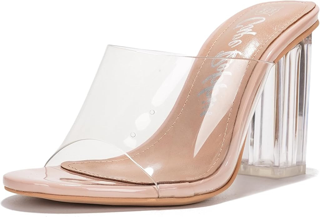 Cape Robbin Women's Clear Chunky Heels Slip On Open Toe with Transparent Upper, 3.5 Inch Lucite B... | Amazon (US)